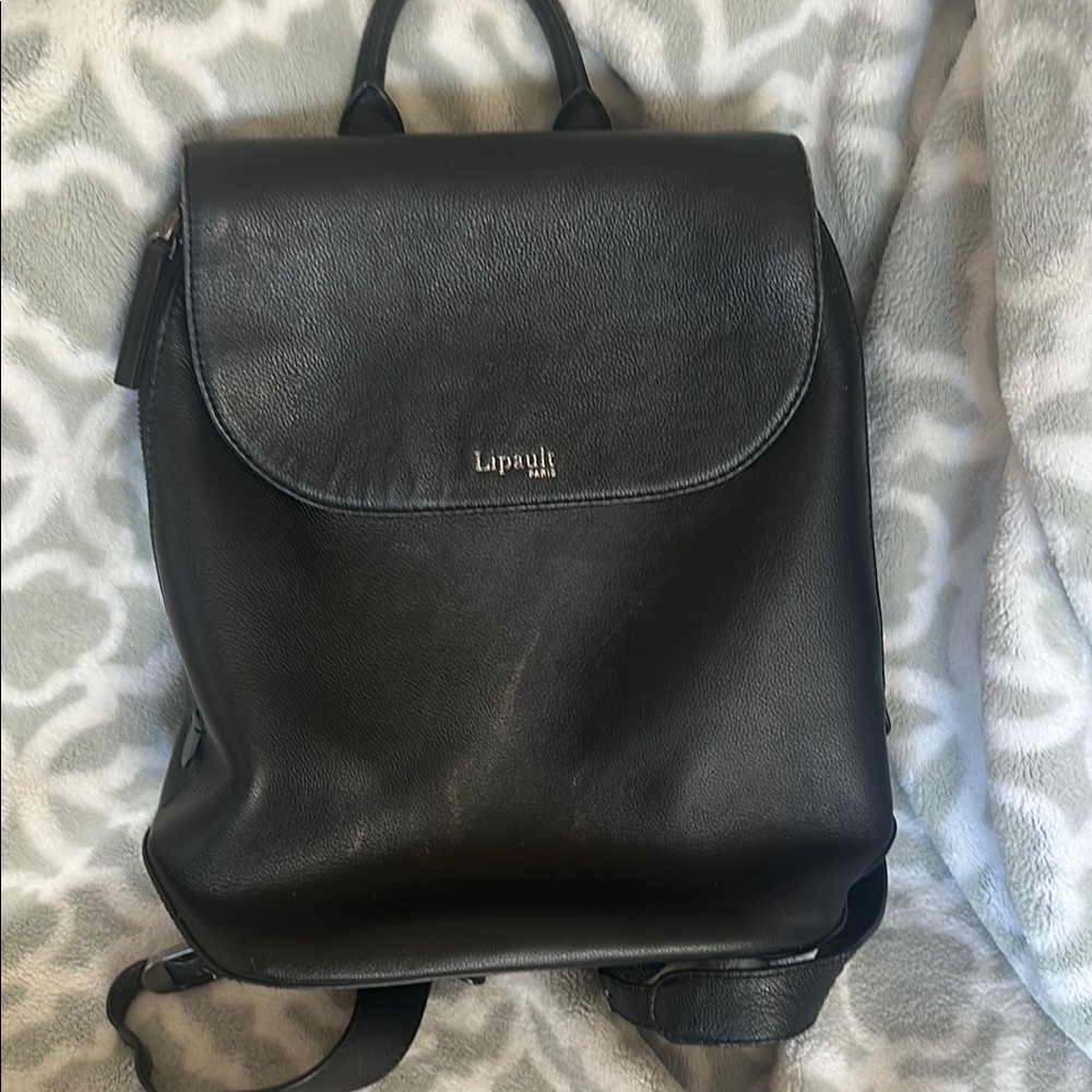 Lipault Sleek Black Leather Backpack with Minimalist Design